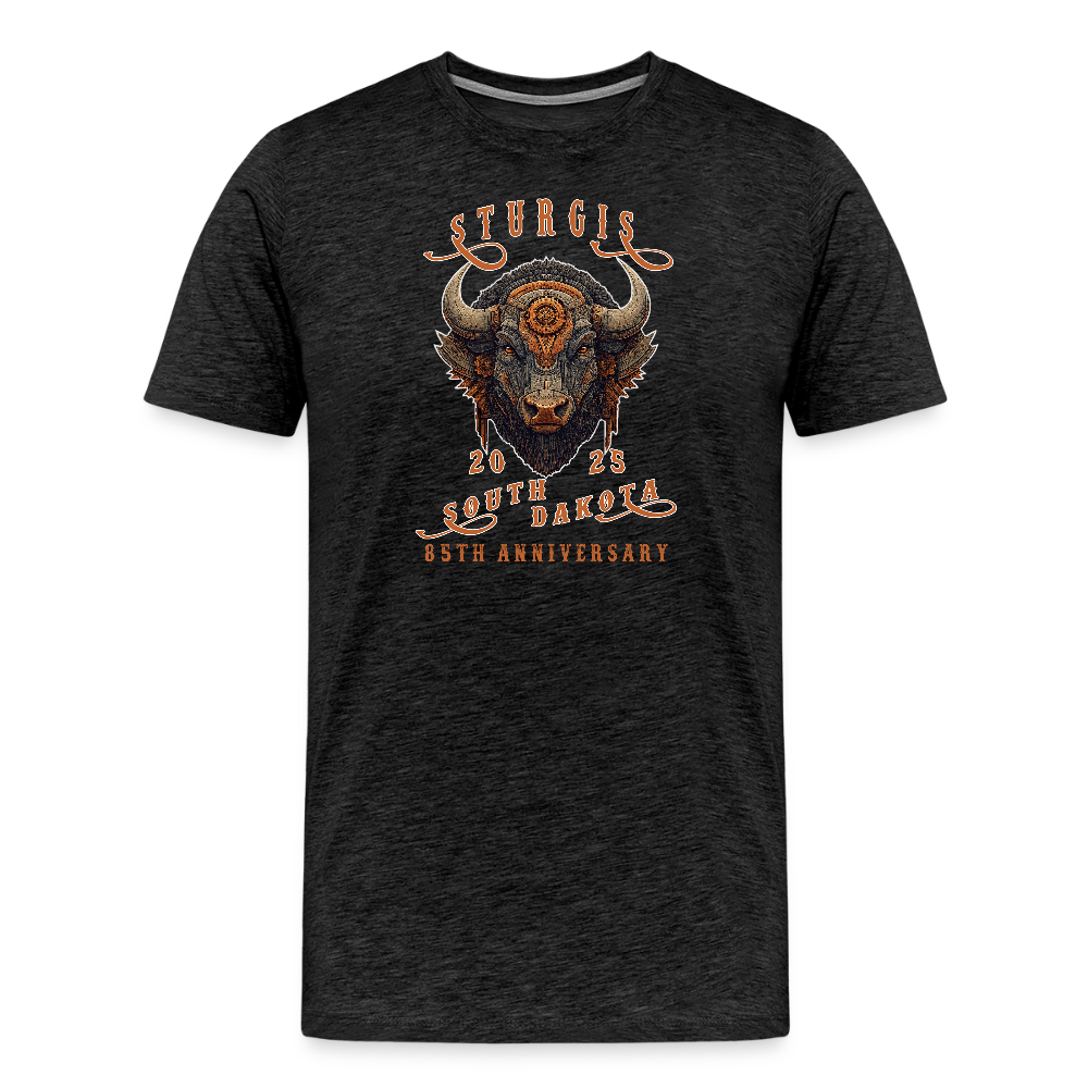 Sturgis Motorcycle Rally 2025 Premium Steampunk Buffalo T-Shirt – 85th Anniversary Steampunk Bison - Front and Back Print - charcoal grey