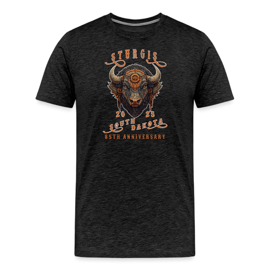 Sturgis Motorcycle Rally 2025 Premium Steampunk Buffalo T-Shirt – 85th Anniversary Steampunk Bison - Front and Back Print - charcoal grey