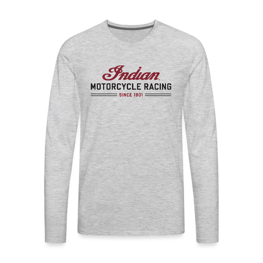 Indian Motorcycle Men's Premium Long Sleeve T-Shirt - Front and Back Print - heather gray