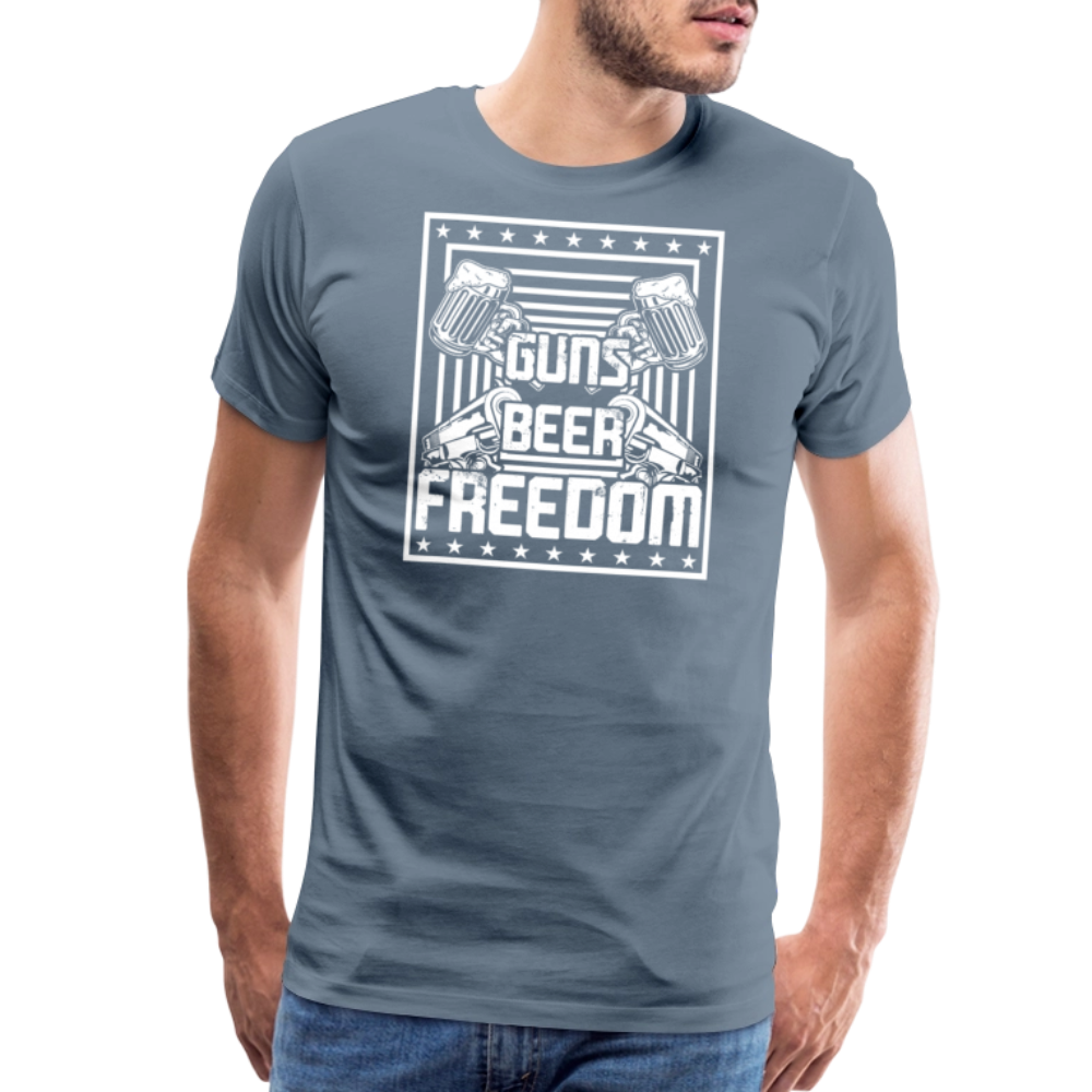Guns Beer Freedom by Iron Horse Threads Front Print - steel blue