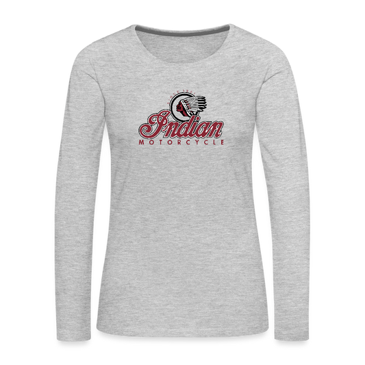 Indian Motorcycle Premium Women's Slim Fit Premium Long Sleeve T-Shirt - Front Print - heather gray