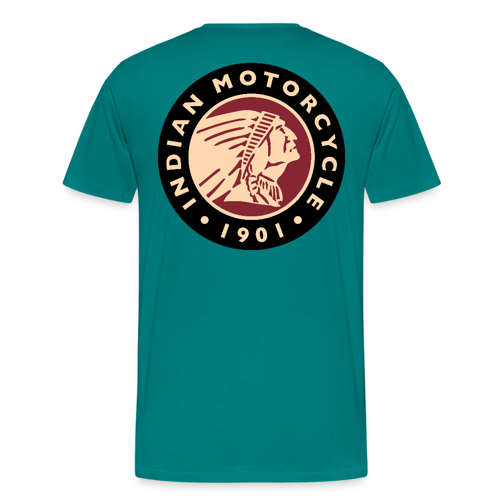 Premium Classic Indian Motorcycle Graphic Shirt - Front and Back Print - teal