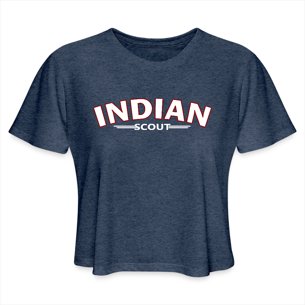 Indian Scout Premium Women's Cropped T-Shirt - Front Print - heather navy
