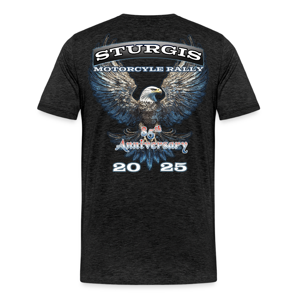 Men's Premium Sturgis Motorcycle Rally 2025 T-Shirt – 85th Anniversary Eagle Biker Tee -Front and Back Print - charcoal grey