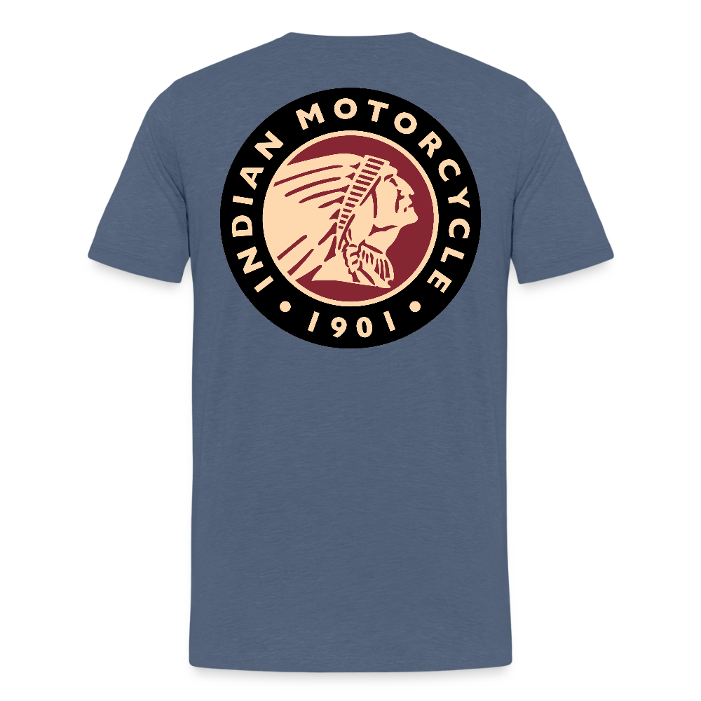 Premium Classic Indian Motorcycle Graphic Shirt - Front and Back Print - heather blue