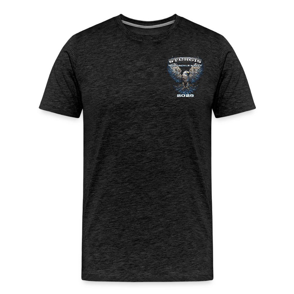 Men's Premium Sturgis Motorcycle Rally 2025 T-Shirt – 85th Anniversary Eagle Biker Tee -Front and Back Print - charcoal grey