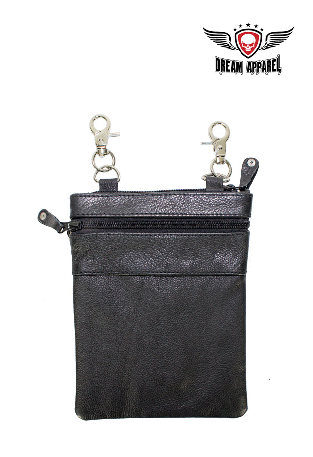 Black Naked Cowhide Leather Multi-Pocket Belt Bag