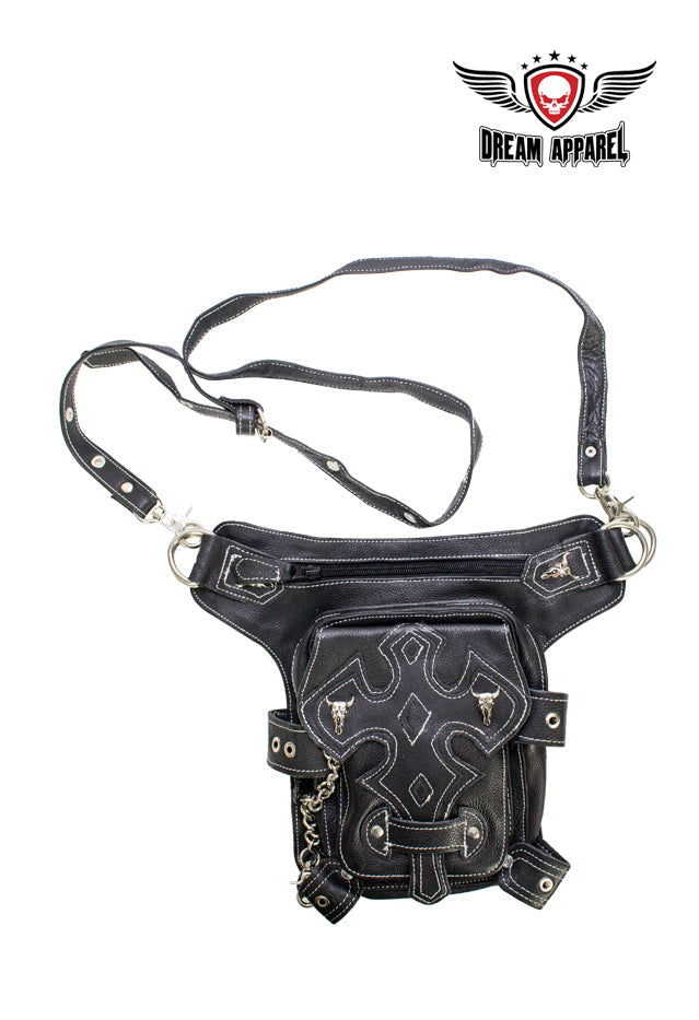 Black Naked Cowhide Leather Cross-Designed Belt Bag