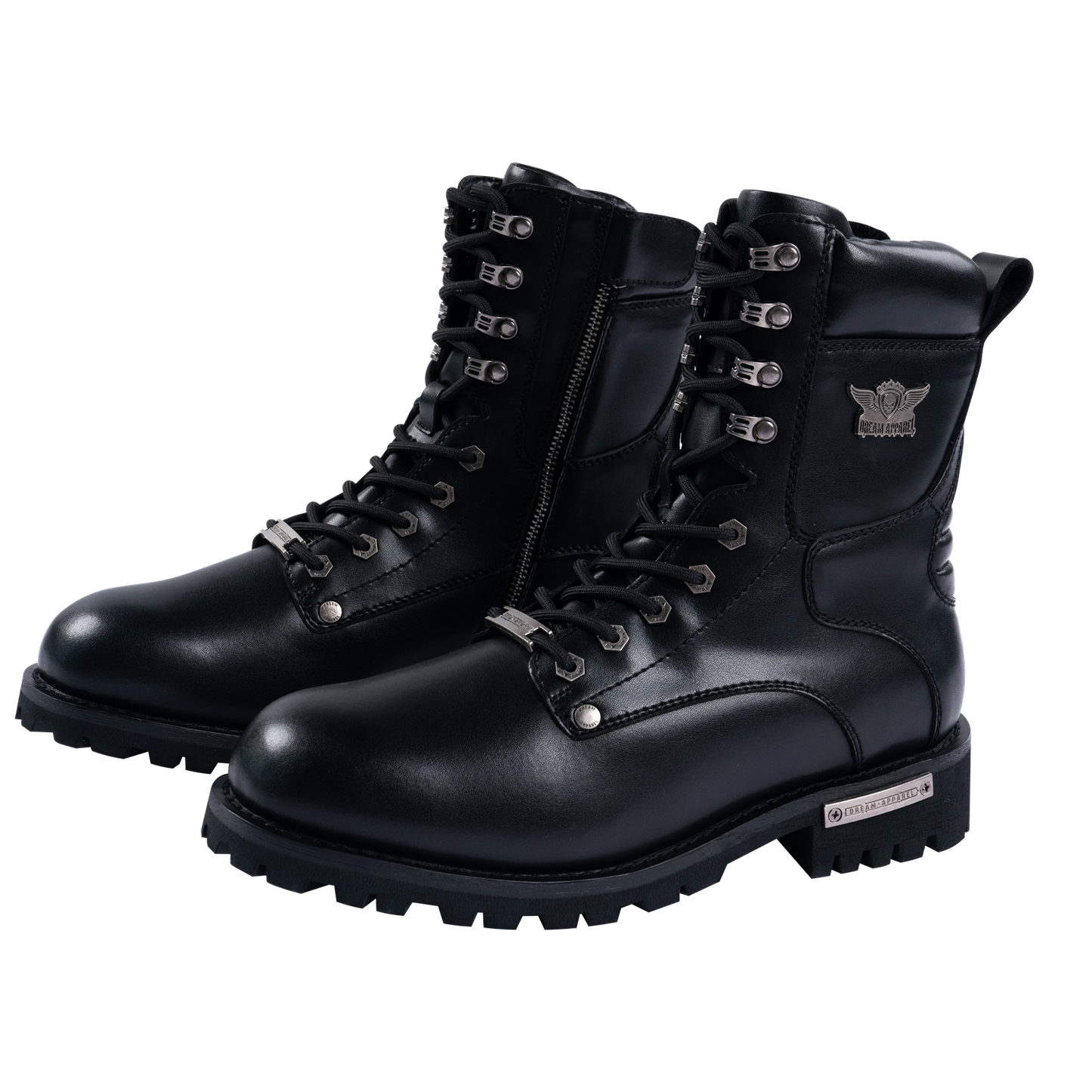 Dream Apparel Men's Motorcycle Riding Boots YKK Zipper Black Faux Leather Side Zipper Low Heel