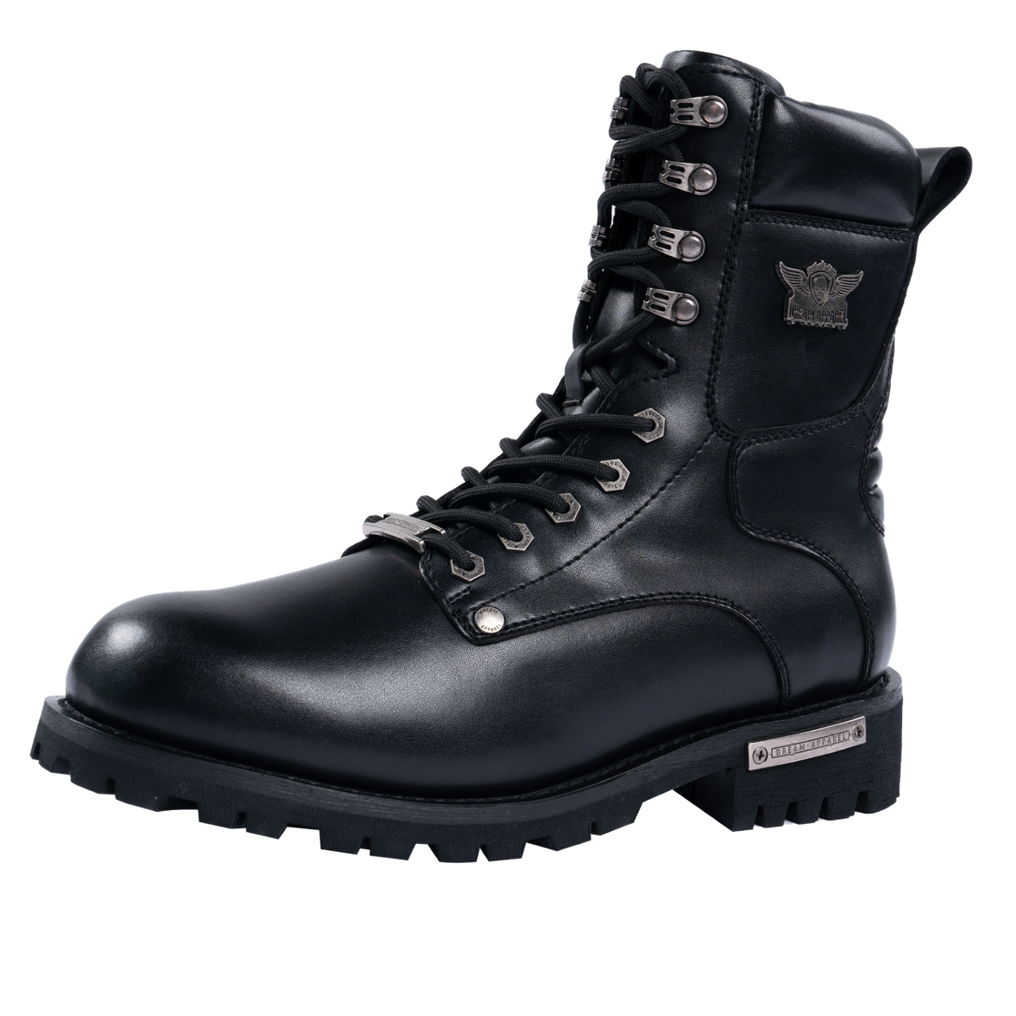 Dream Apparel Men's Motorcycle Riding Boots YKK Zipper Black Faux Leather Side Zipper Low Heel