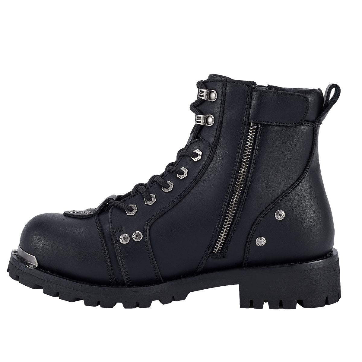 Dream Apparel Men's Motorcycle Riding Boots Waterproof Black Faux Leather Side Zipper Low Heel
