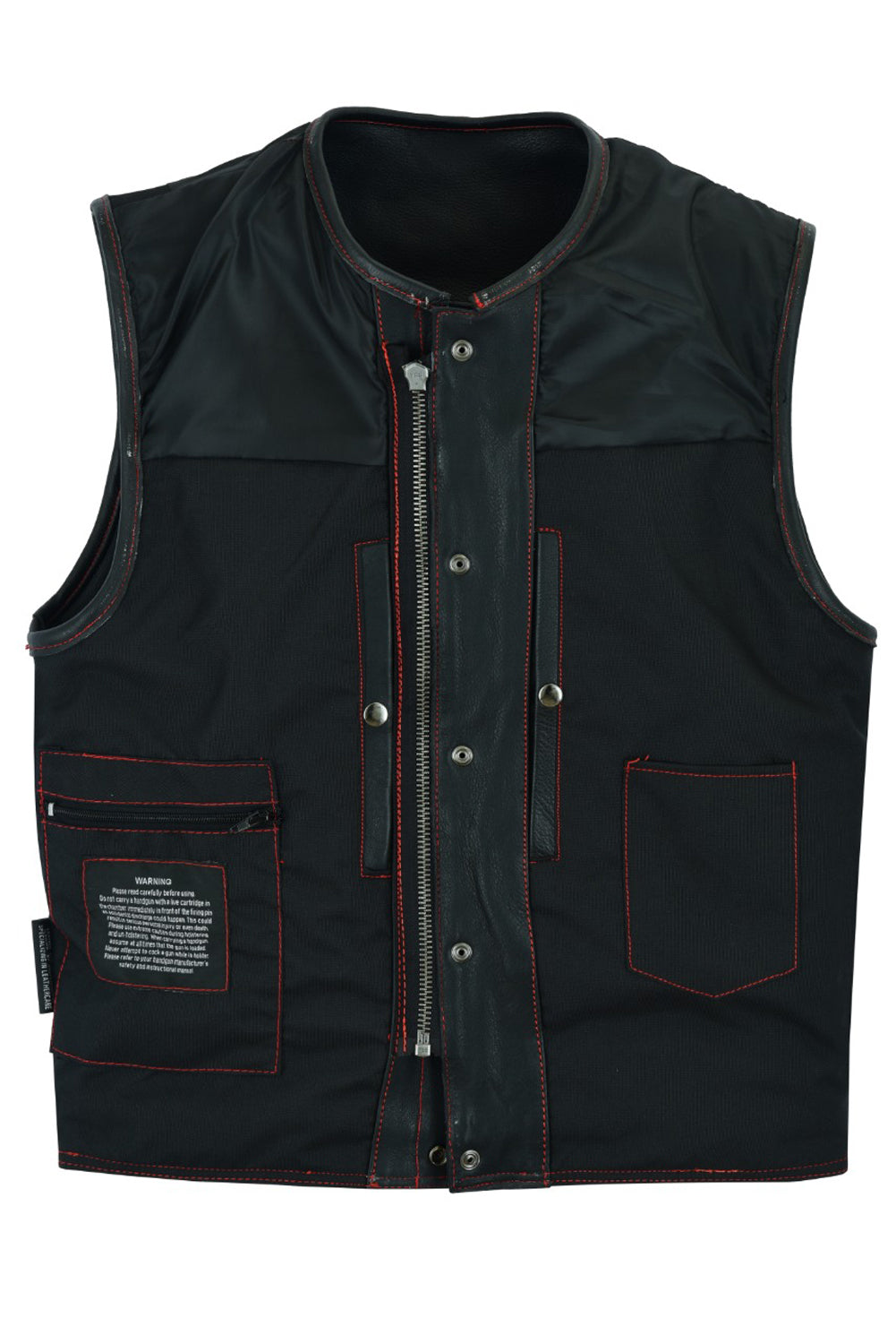 Mens CLUB VEST Red Thread, Concealed Gun Pockets, Heavy Duty Premium Cowhide Leather