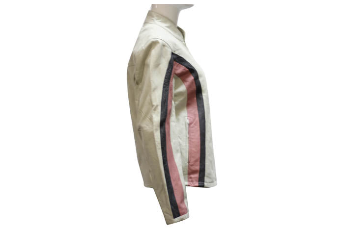 Womens Soft Leather Jacket With Silver & Pink Stripes