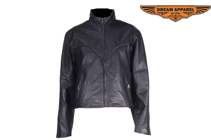Women Cowhide Jacket With V-Lace