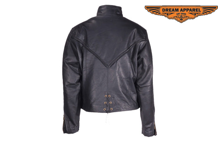 Women Cowhide Jacket With V-Lace