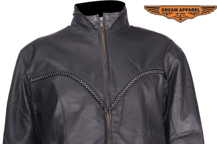 Women Cowhide Jacket With V-Lace