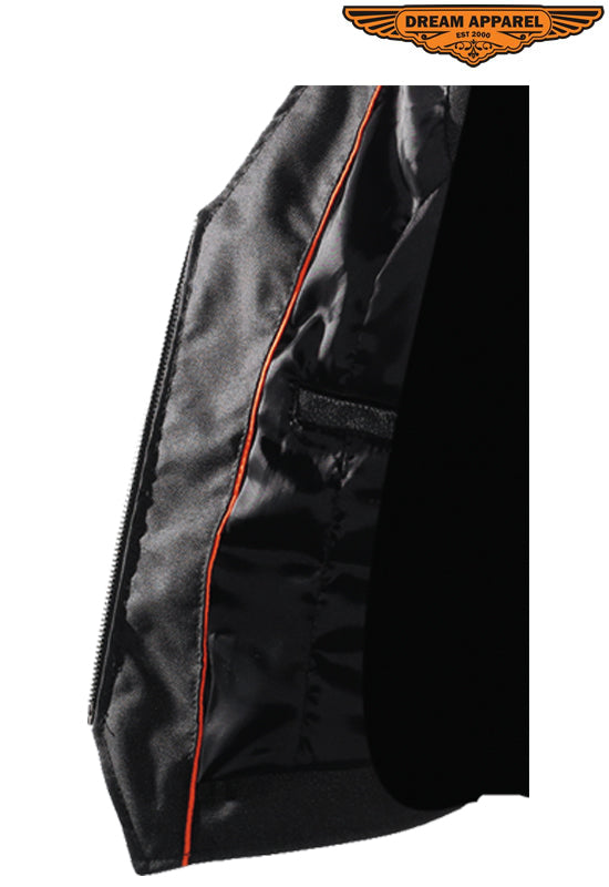 Womens Black Biker Leather Vest With Concealed Pockets
