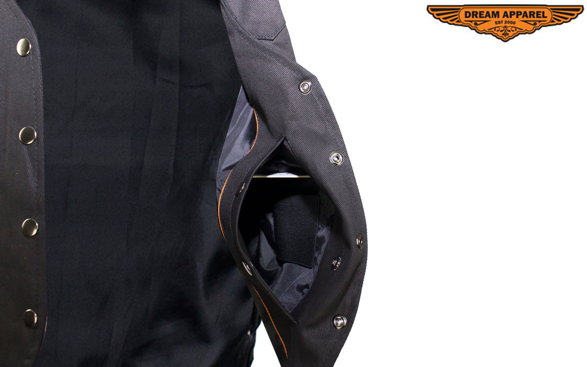 Black Denim Vest with Leather Side Laces