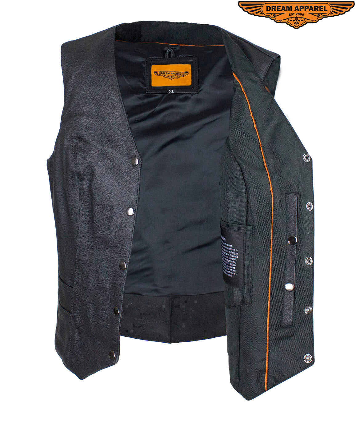 Women's Motorcycle Black Concealed Pocket Vest With Side Laces