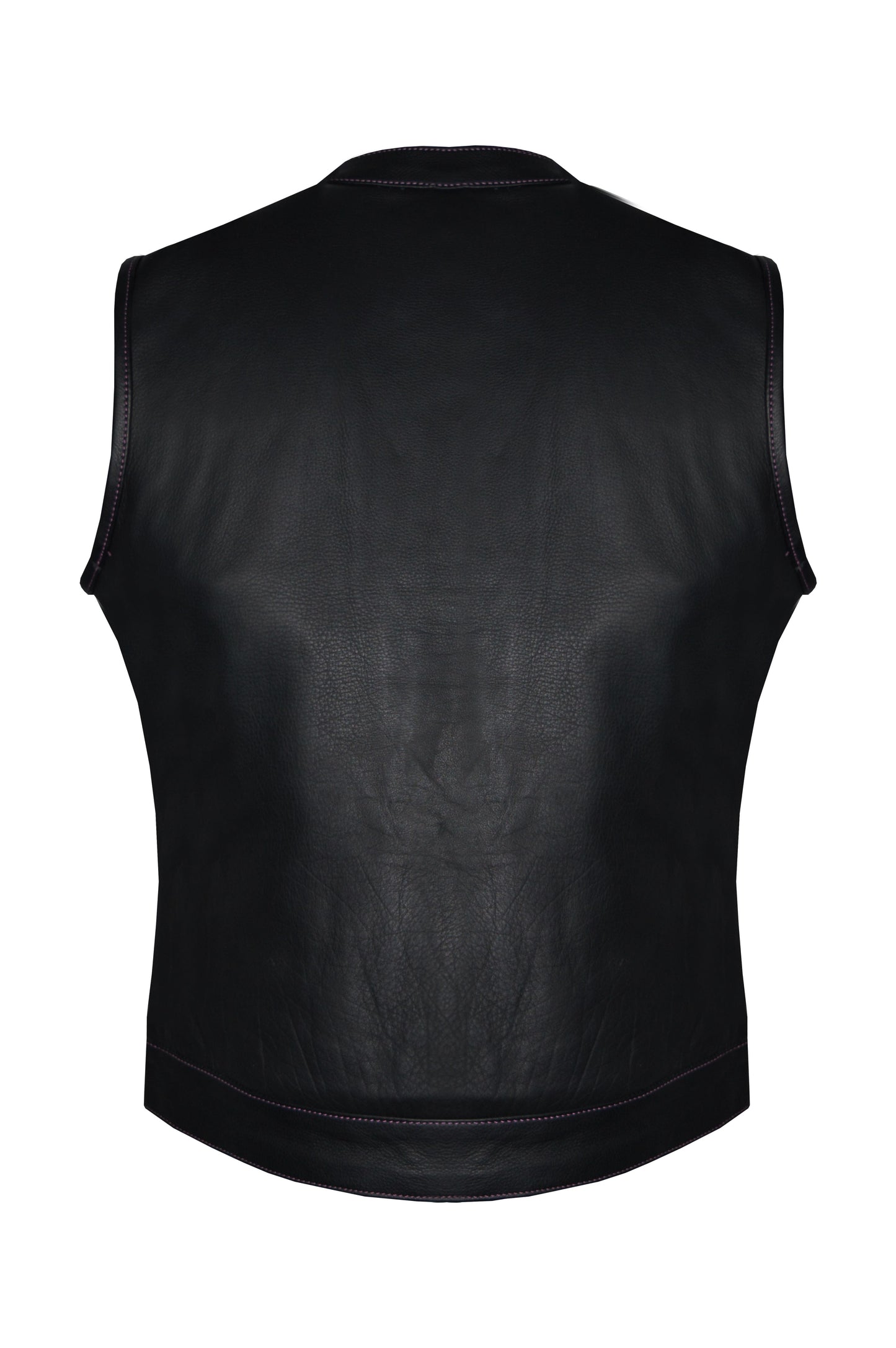 Ladies Motorcycle Leather CLUB VEST Premium Cowhide Leather Purple Thread, Purple Paisley Lining
