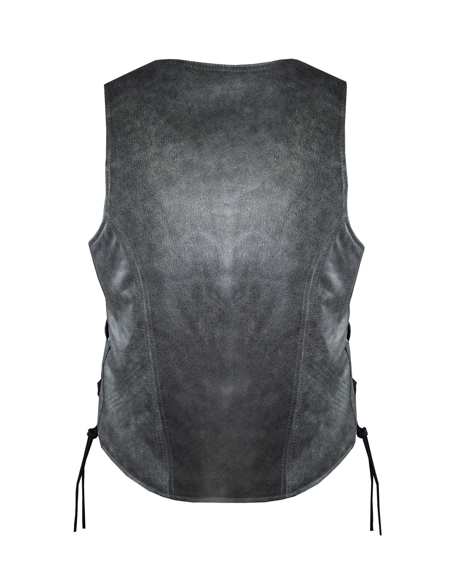 Women Grey Zipper Front Vest Side Laces, Conceal Carry Pockets, Premium Cowhide Leather