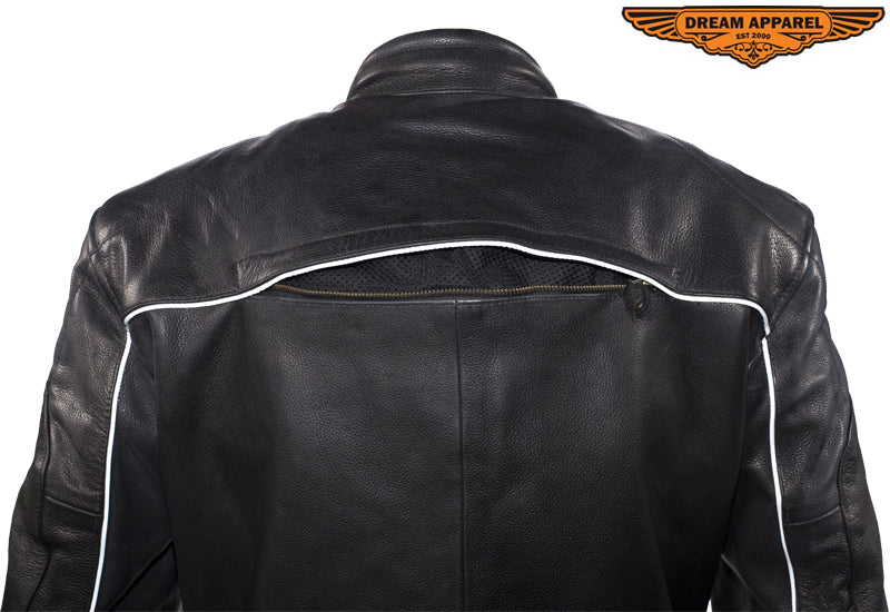 Mens Naked Cowhide Leather Black Racer Jacket