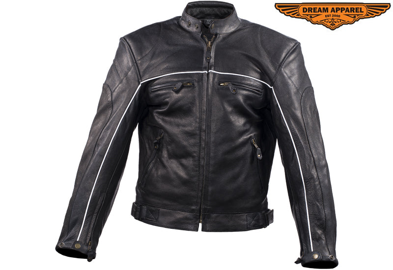 Mens Naked Cowhide Leather Black Racer Jacket