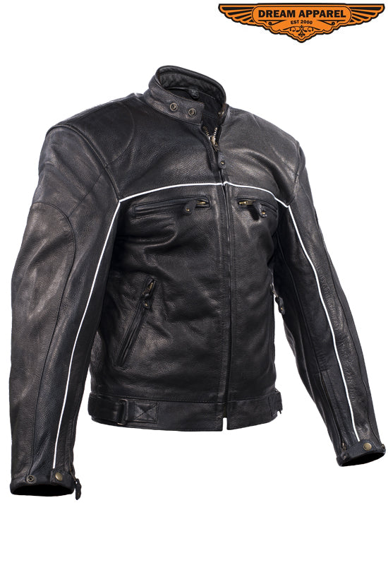 Mens Naked Cowhide Leather Black Racer Jacket