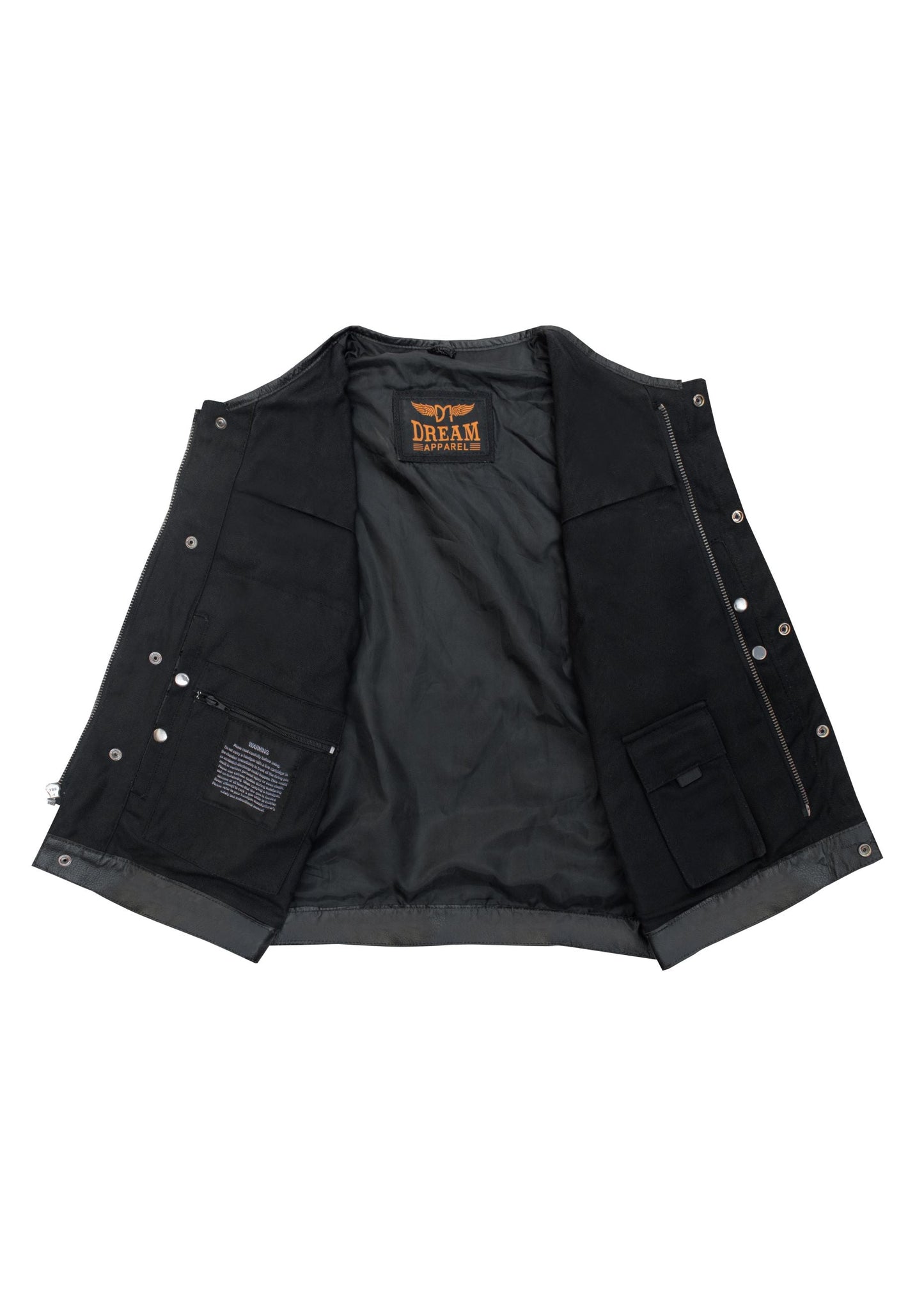 Dream Apparel Men's Premium Black Denim Motorcycle Club Vest Conceal Carry Pockets