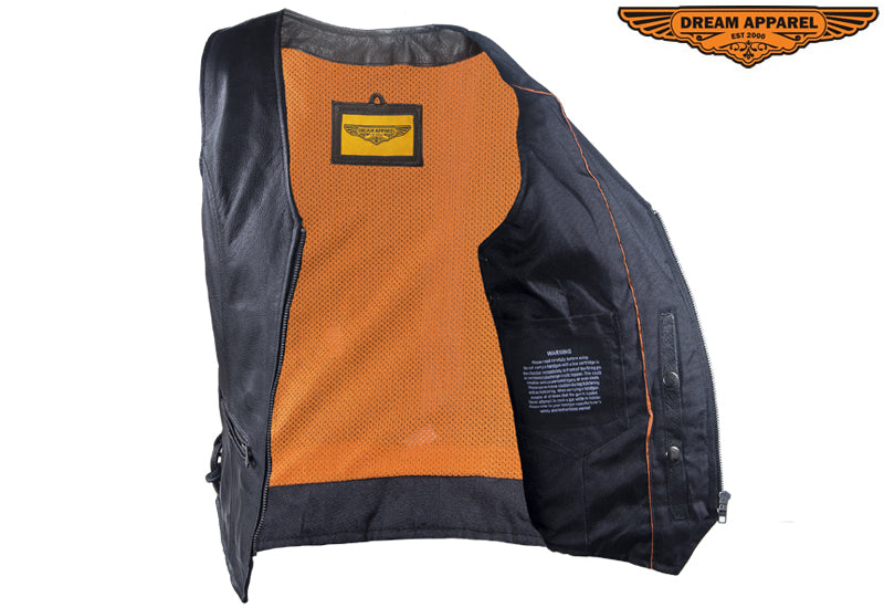 Dream Apparel Womens Leather Motorcycle Zip Up Leather Vest With Concealed Carry