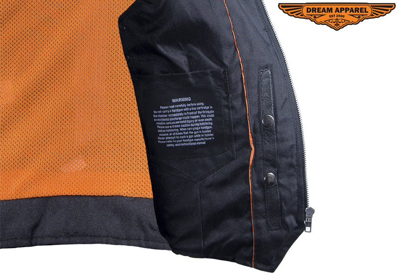 Dream Apparel Womens Leather Motorcycle Zip Up Leather Vest With Concealed Carry