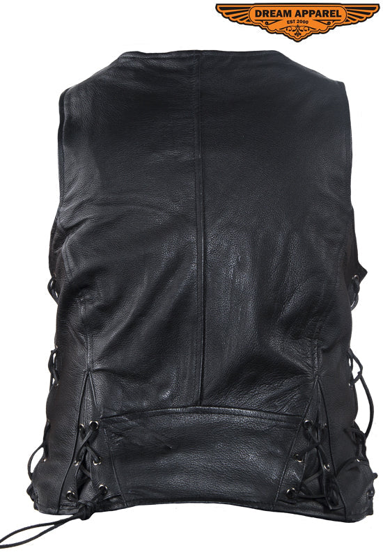 Dream Apparel Womens Leather Motorcycle Zip Up Leather Vest With Concealed Carry
