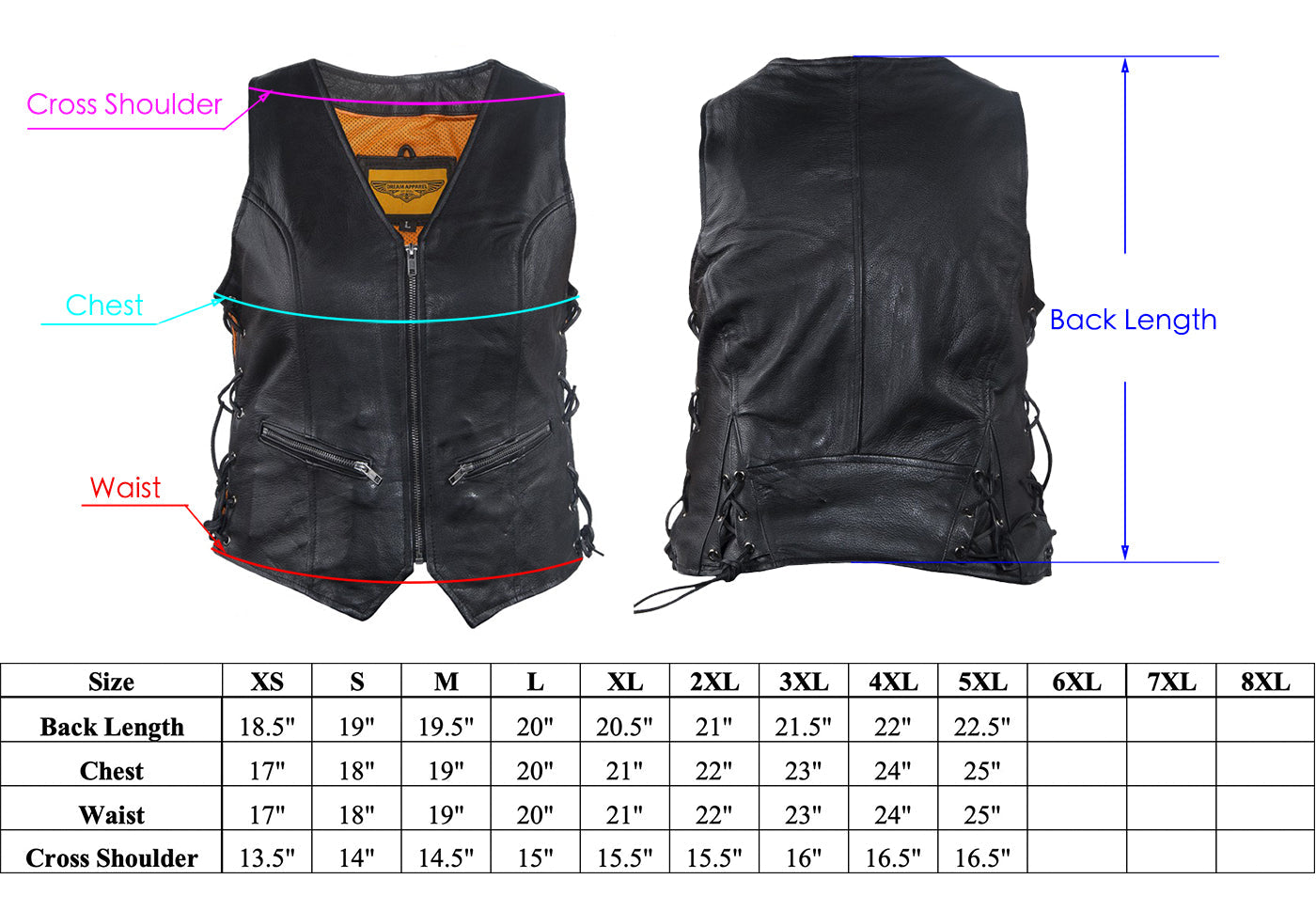 Dream Apparel Womens Leather Motorcycle Zip Up Leather Vest With Concealed Carry