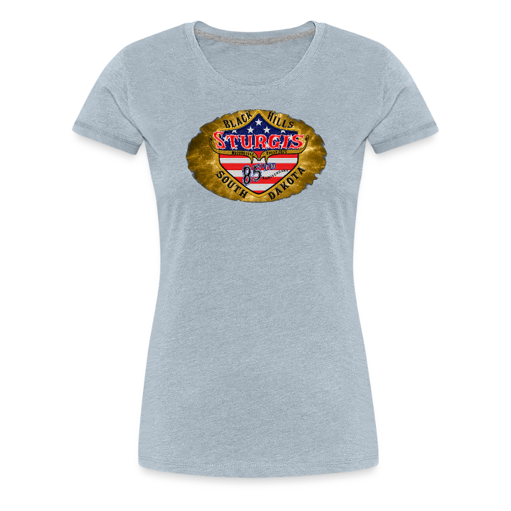 Women’s Premium 2025 Sturgis Motorcycle Rally T-Shirt- Front and Back Print - heather ice blue
