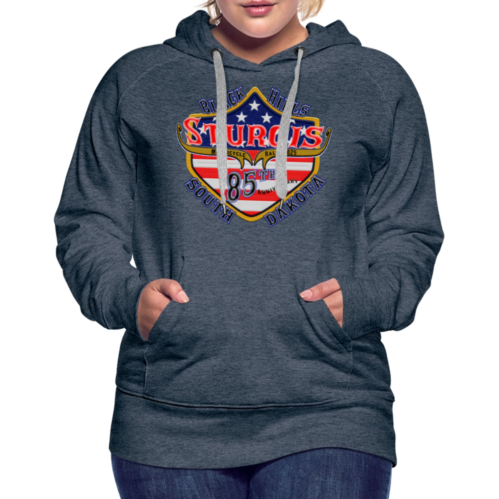 Women’s Premium 2025 Sturgis Motorcycle Rally Hoodie - Front Print - heather denim