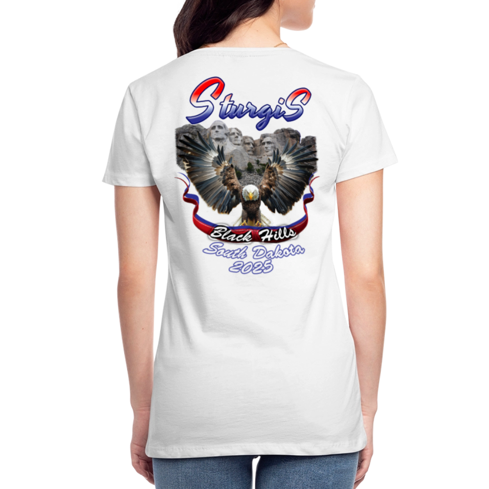 Women’s Premium 2025 Sturgis Motorcycle Rally Mount Rushmore T-Shirt-Front & Back Print - white