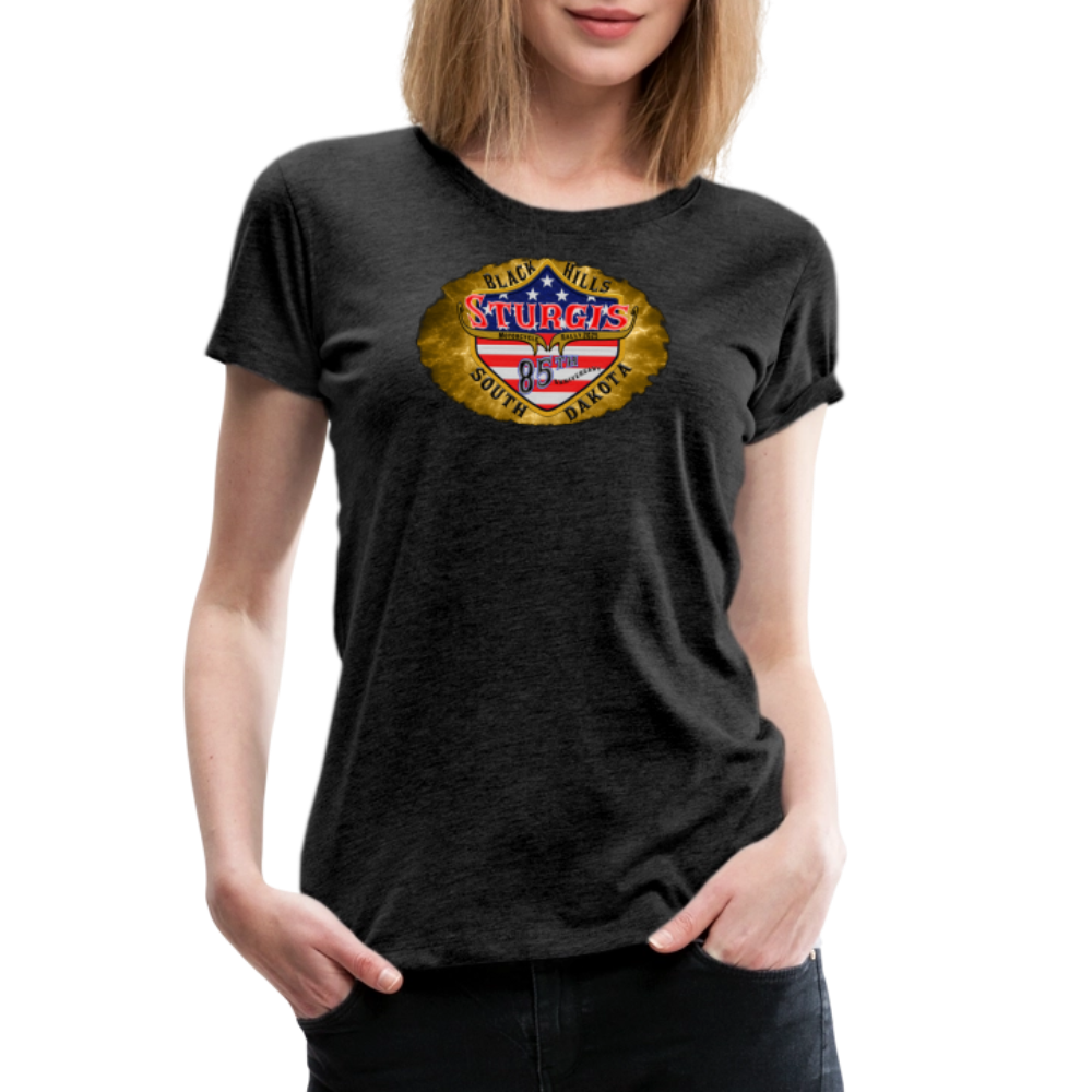 Women’s Premium 2025 Sturgis Motorcycle Rally T-Shirt- Front and Back Print - charcoal grey