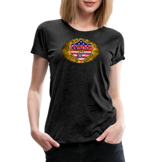 Women’s Premium 2025 Sturgis Motorcycle Rally T-Shirt- Front and Back Print - charcoal grey