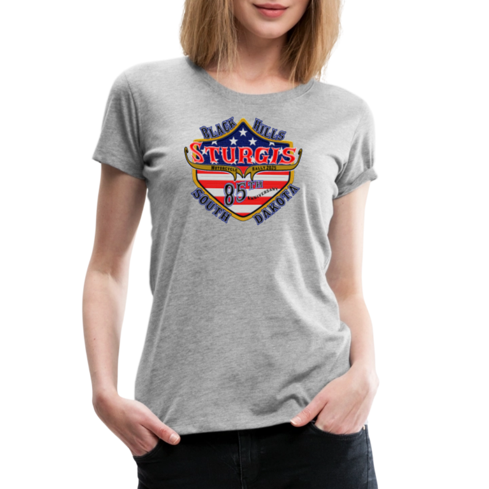 Women’s Premium 2025 Sturgis Motorcycle Rally Mount Rushmore T-Shirt-Front & Back Print - heather gray