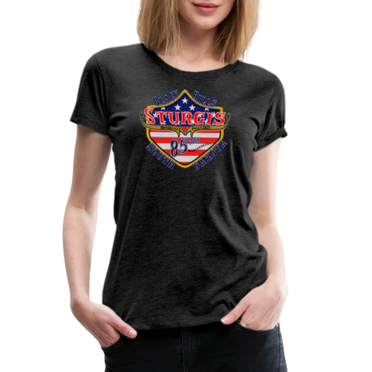 Women’s Premium 2025 Sturgis Motorcycle Rally Mount Rushmore T-Shirt-Front & Back Print - charcoal grey