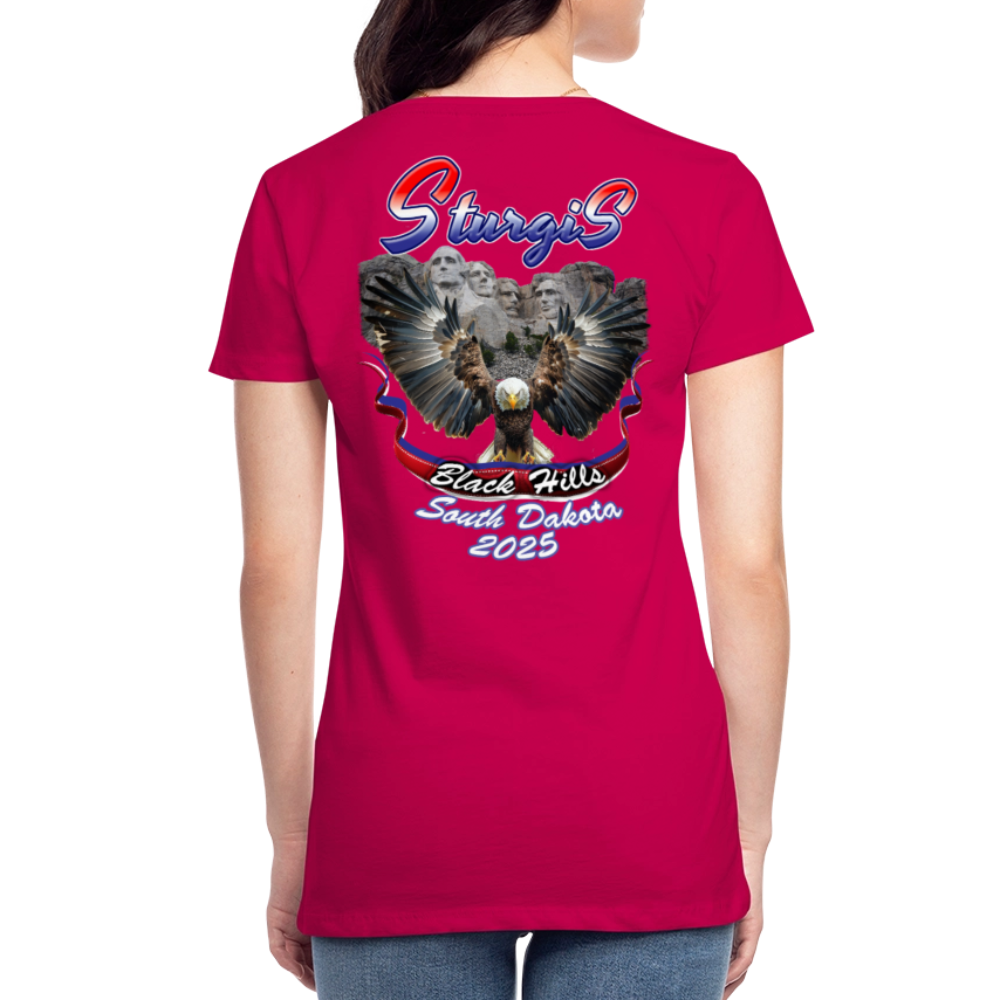 Women’s Premium 2025 Sturgis Motorcycle Rally Mount Rushmore T-Shirt-Front & Back Print - dark pink