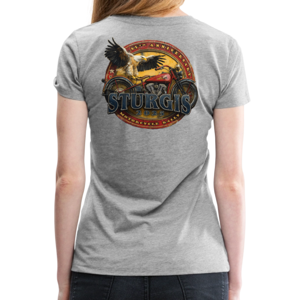 Women’s Premium 2025 Sturgis Motorcycle Rally T-Shirt- Front and Back Print - heather gray