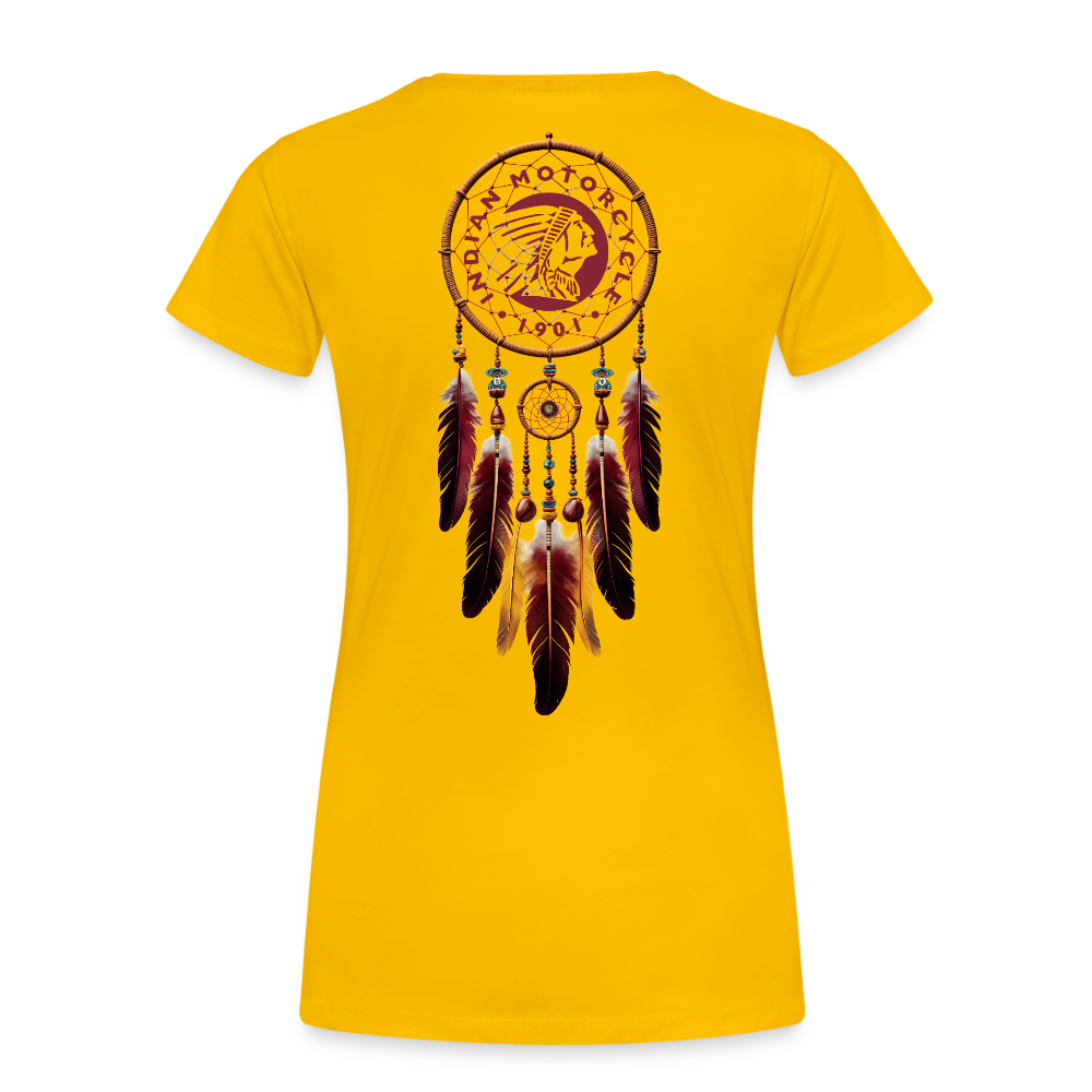 Vintage Dreamcatcher Indian Motorcycle Women’s Premium Tee – Soft Cotton Blend – Biker-Inspired Design - sun yellow