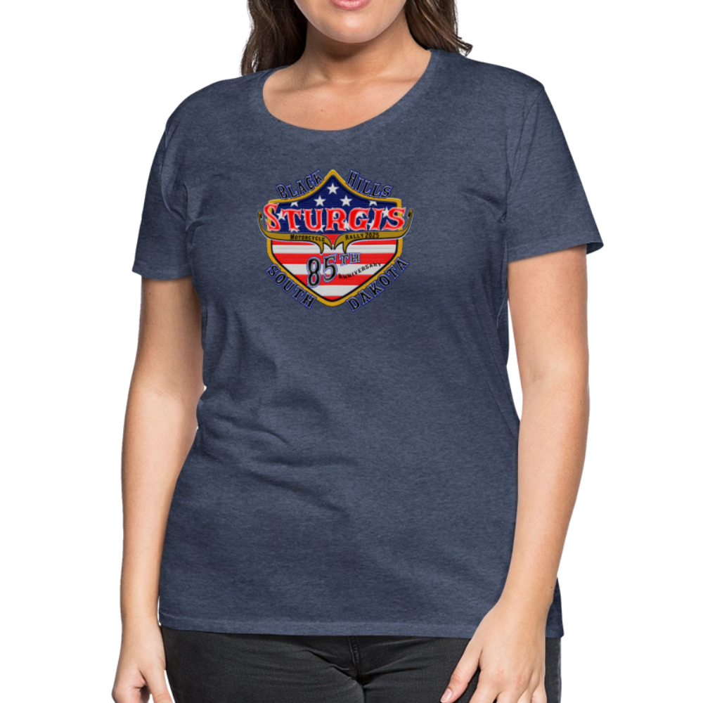 Women’s Premium 2025 Sturgis Motorcycle Rally T-Shirt - Front Print - heather blue