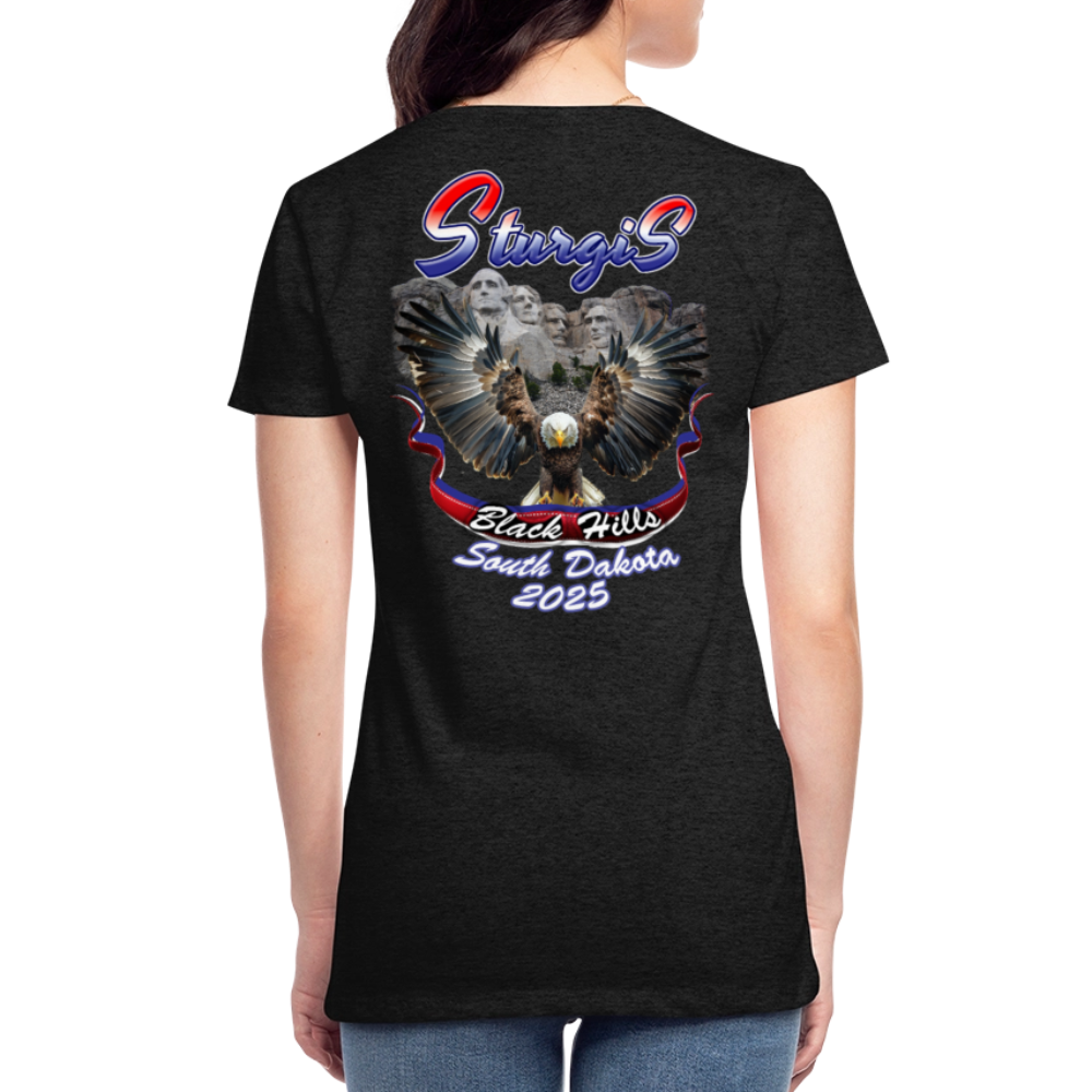 Women’s Premium 2025 Sturgis Motorcycle Rally Mount Rushmore T-Shirt-Front & Back Print - charcoal grey