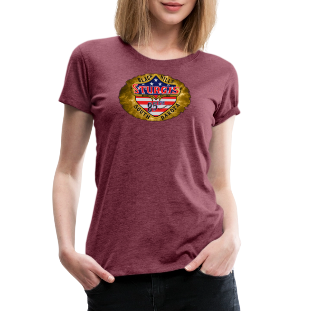 Women’s Premium 2025 Sturgis Motorcycle Rally T-Shirt- Front and Back Print - heather burgundy