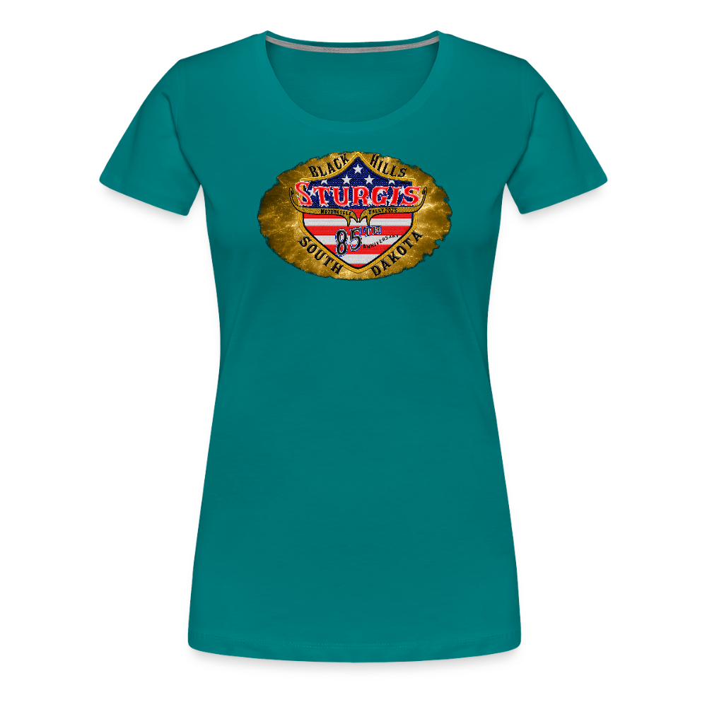 Women’s Premium 2025 Sturgis Motorcycle Rally T-Shirt- Front and Back Print - teal