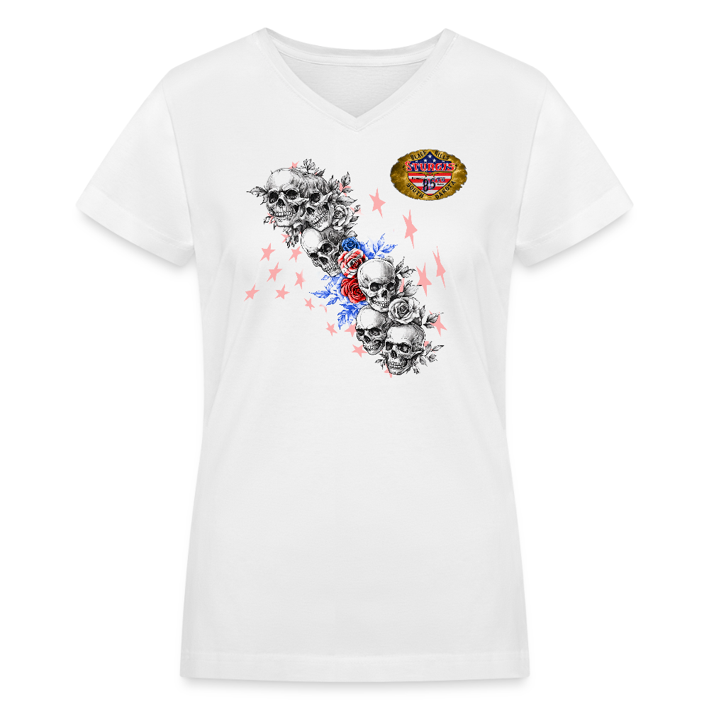 Women’s Premium 2025 Sturgis Motorcycle Rally Skulls and Roses T-Shirt - white