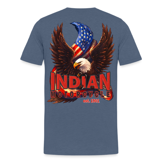 Men's Premium Indian Motorcycle Freedom Eagle Tee (Front & Back Print) - heather blue