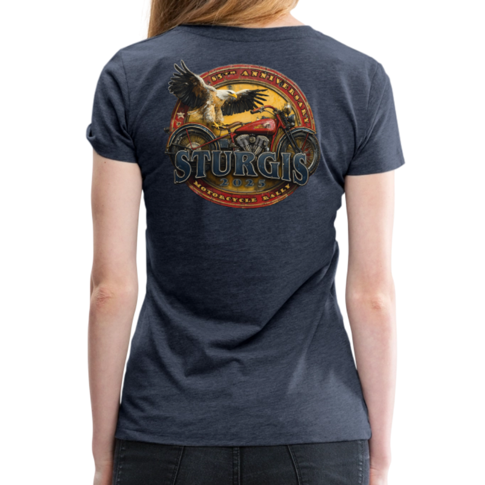 Women’s Premium 2025 Sturgis Motorcycle Rally T-Shirt- Front and Back Print - heather blue
